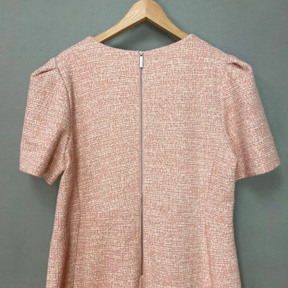 Calvin Klein Tweed Dress Sheath Dress Short Puff Sleeve Plus Size 18W Pink Women - Picture 5 of 13